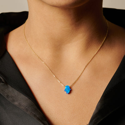 Gold Blue Opal Hand Necklace