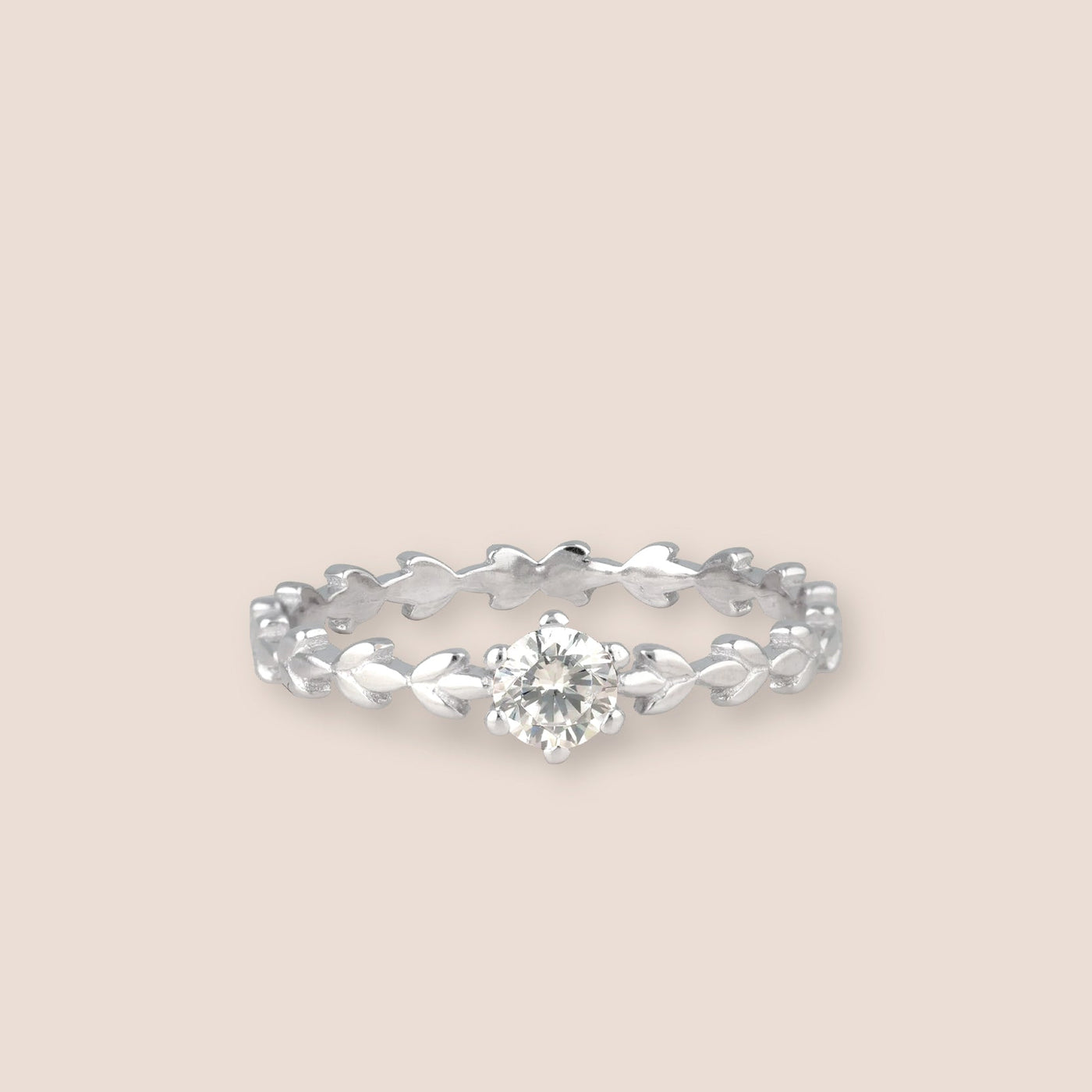 Silver Leaf Gemstone Ring