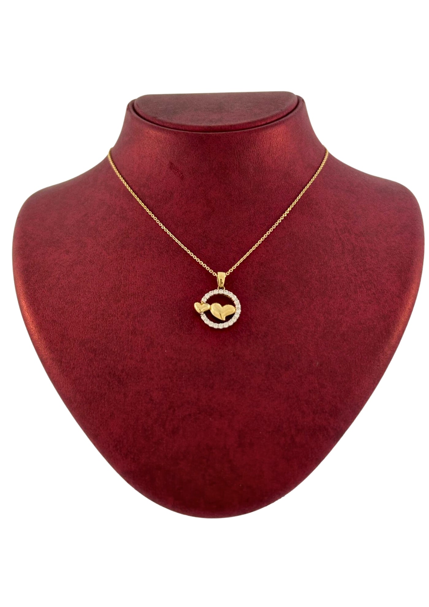 two full hearts in a cz cercle pendant 10k solid gold