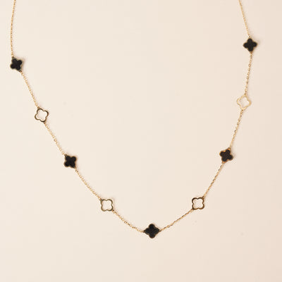 Solid Gold Onyx Clover Necklace