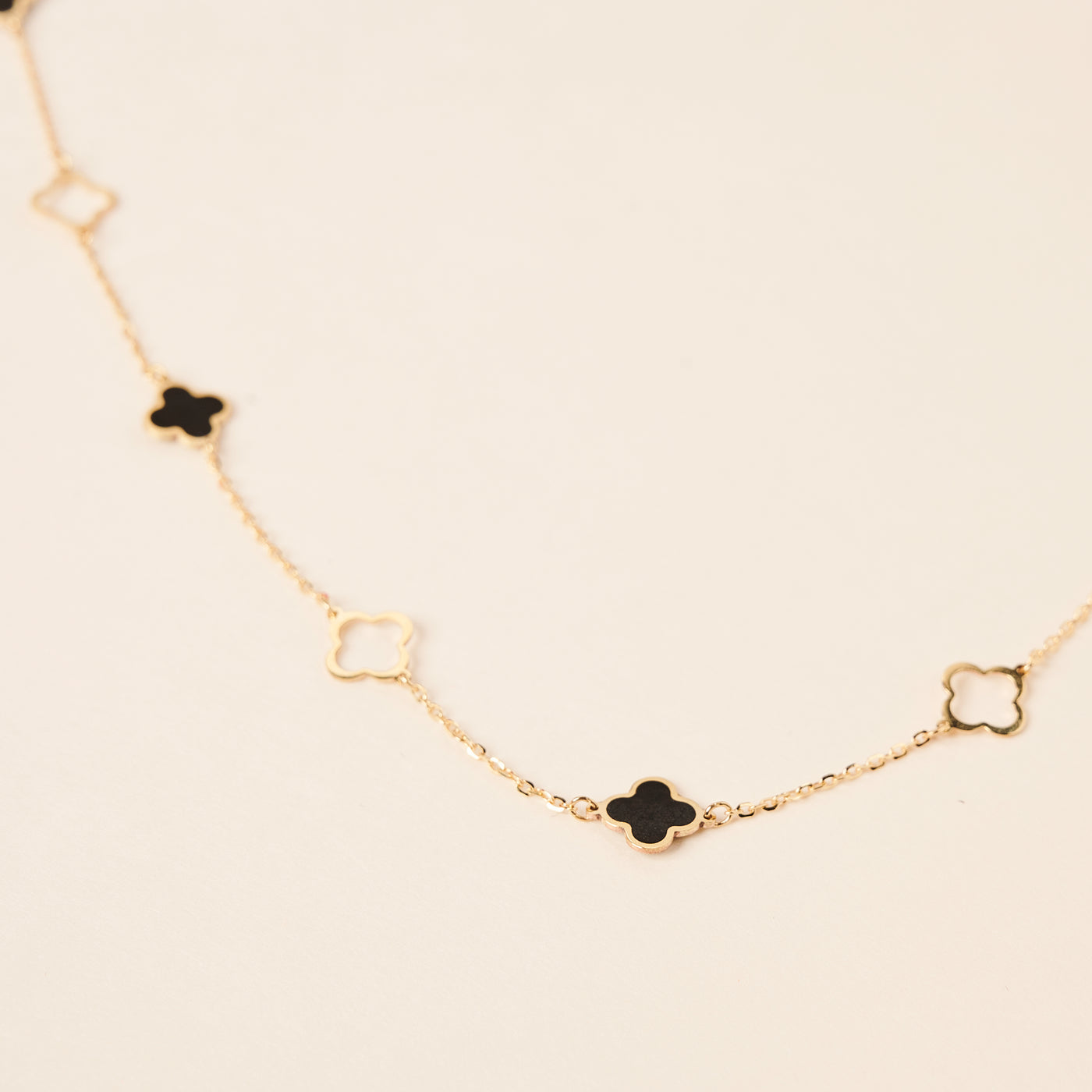 Solid Gold Onyx Clover Necklace