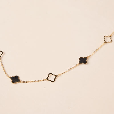 Solid Gold Onyx Clover Necklace