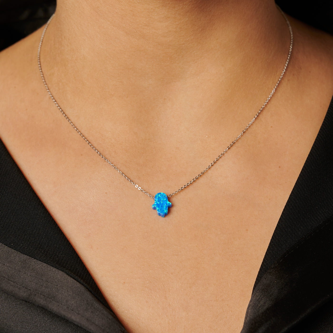 Gold Blue Opal Hand Necklace