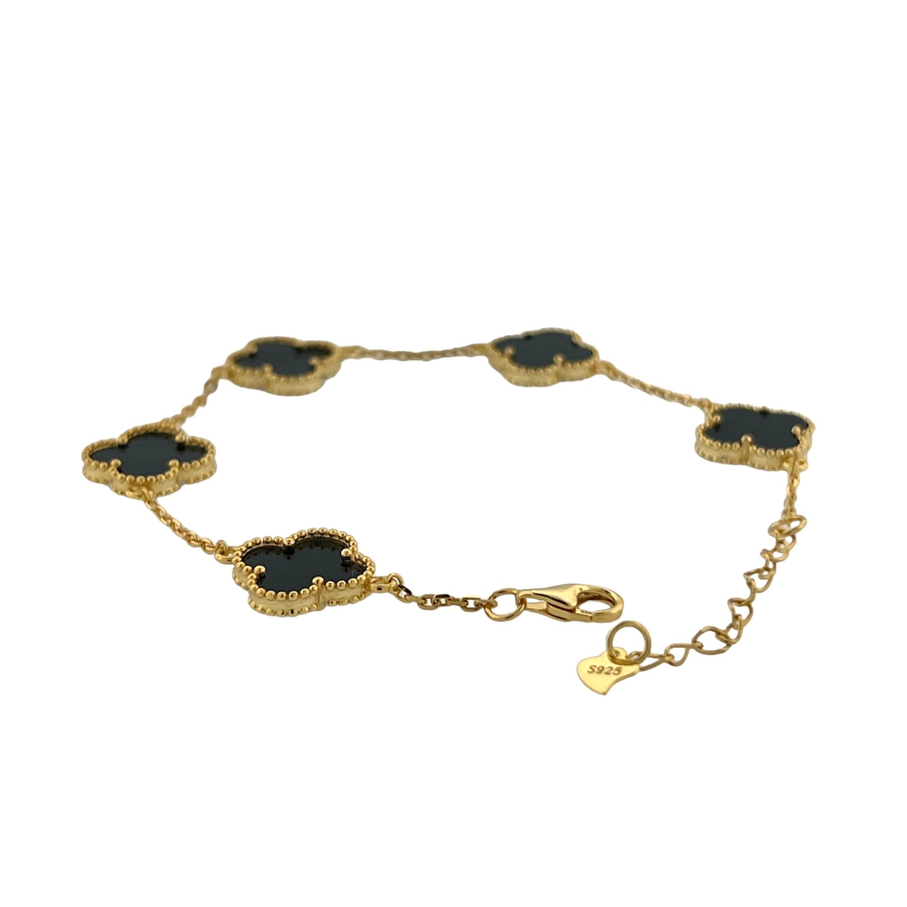 Gold Clover Black Onyx Bracelet – Arabella Jewelry - Main Image