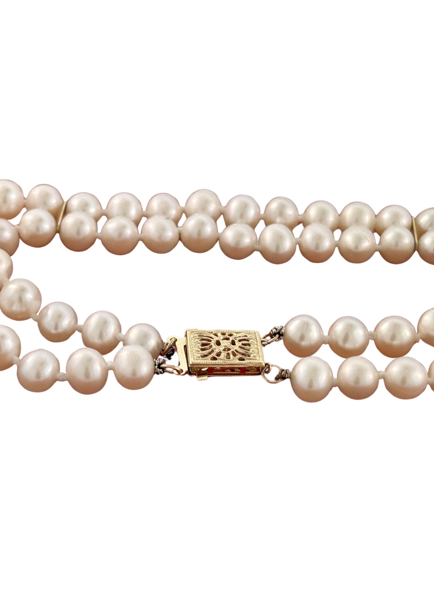 two row fresh water pearls 14k solid gold