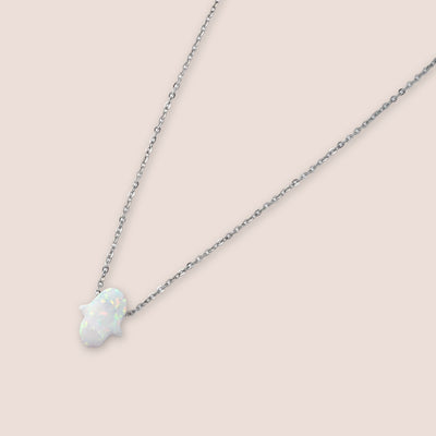 Silver White Opal Hand Necklace