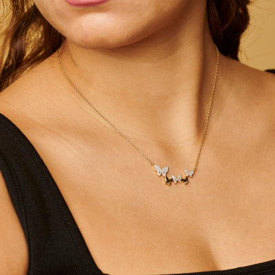 Gold Butterfly Gemstone Line Necklace