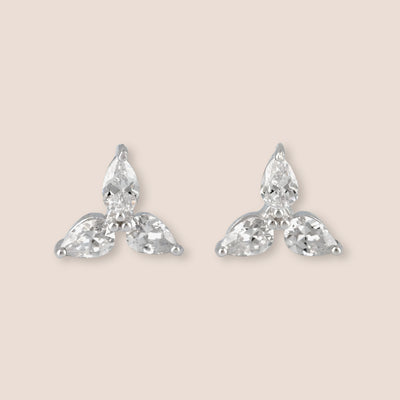 Silver Gemstone Petal Earrings