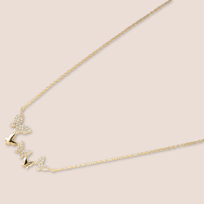 Silver Butterfly Gemstone Line Necklace