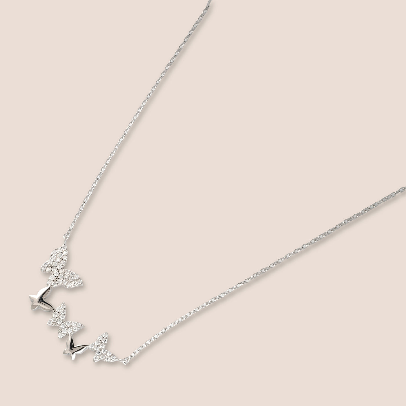 Silver Butterfly Gemstone Line Necklace